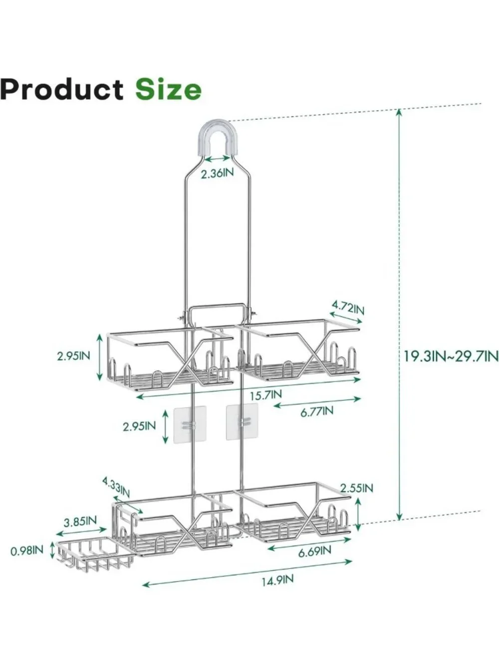 Rustproof Stainless Steel Shower Caddy Organizer with Adjustable Hooks & Holders